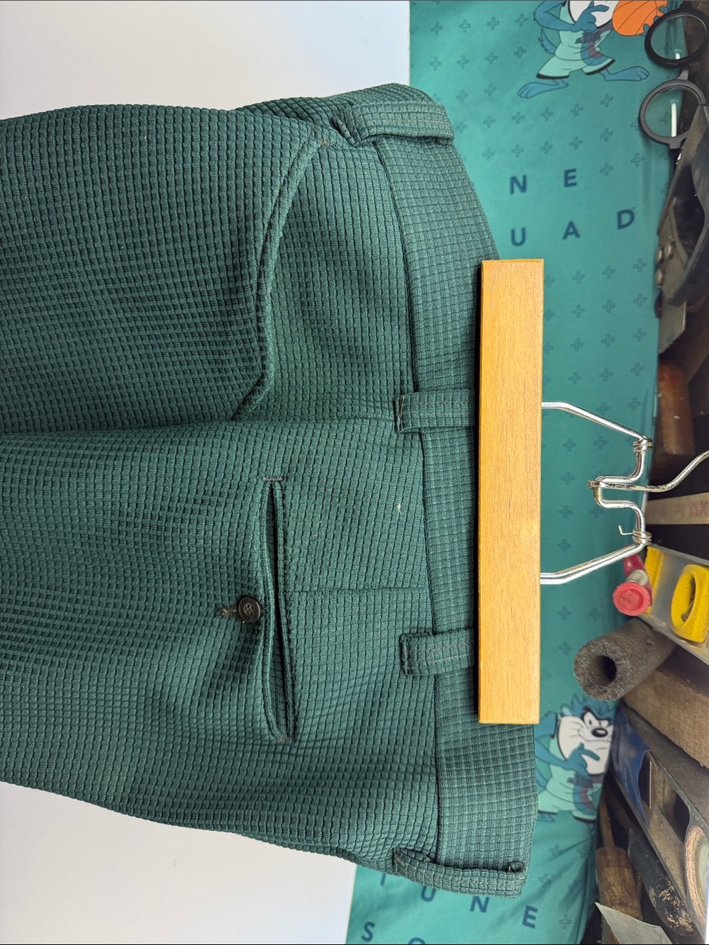 Vintage Mens 70’s No Iron Pants Has Cuffed Bellbottoms Green Size 34-36” x 30” - Picture 5 of 8